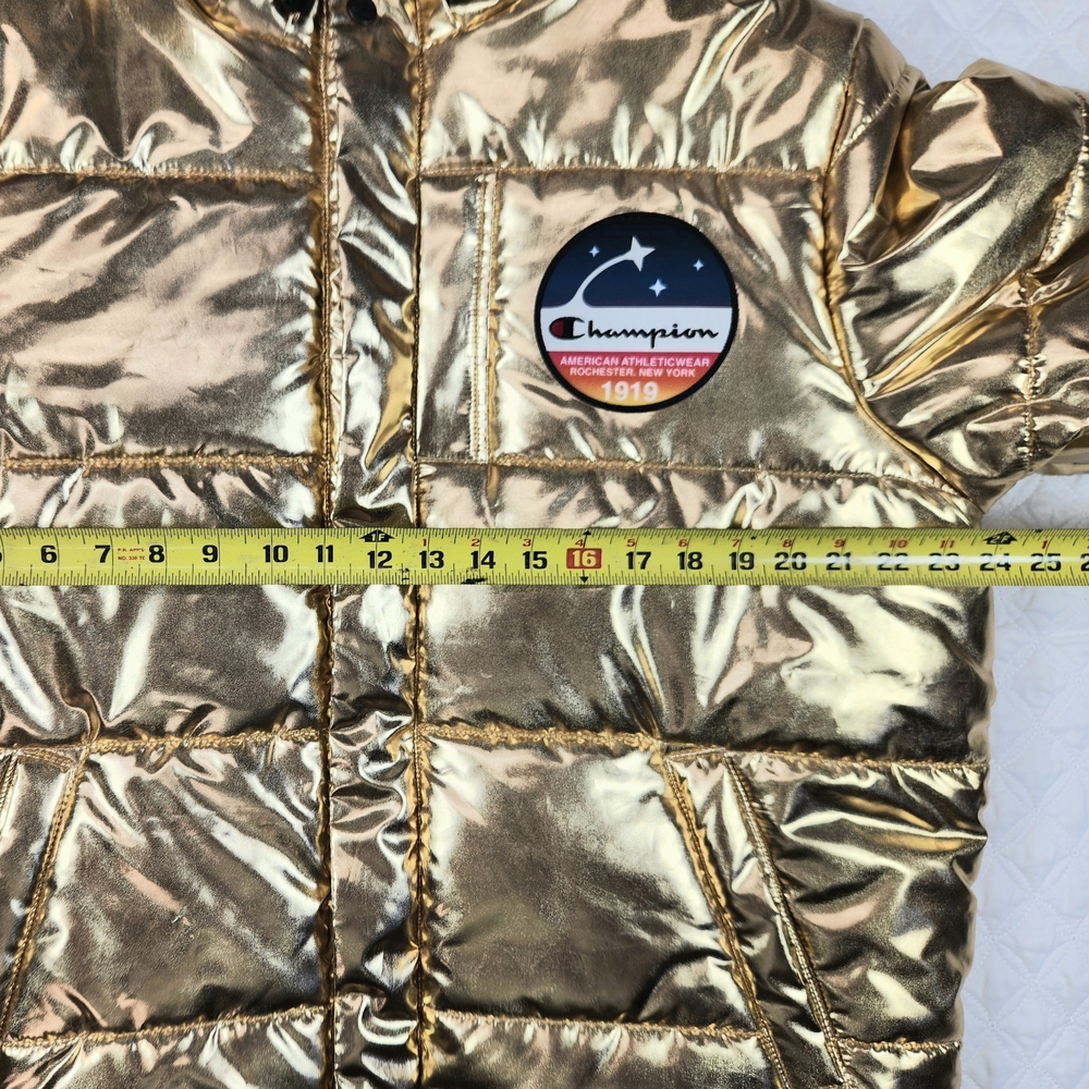 Champion x NASA Gold Metallic Hooded Puffer Jacket - Men's Size Large L - Picture 6 of 11